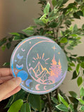 Moon And Mountain Suncatcher Sticker, Window Decal, Window Sticker, Window Film, Rainbow Maker, Moon Sticker, Mountain Sticker, Car Decal